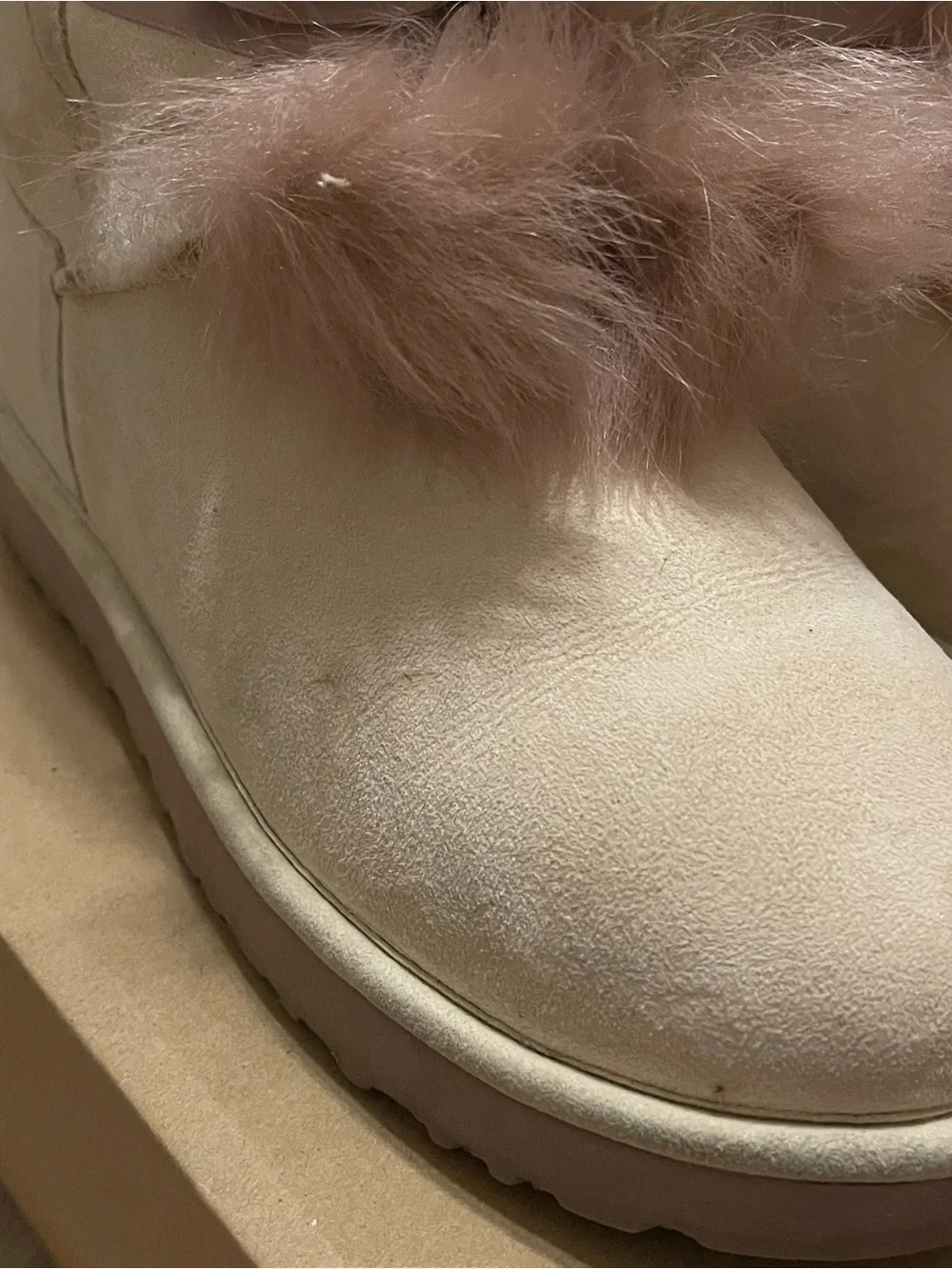UGG Women's Cream Shearling Ankle Boots with Dusty Pink Pom